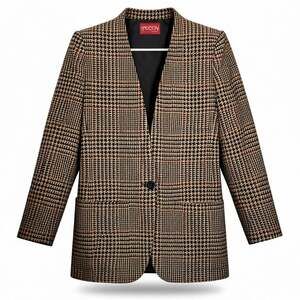 Vintage SASSON Paris New York Brown and Black Plaid Wool Blend Blazer Size 6